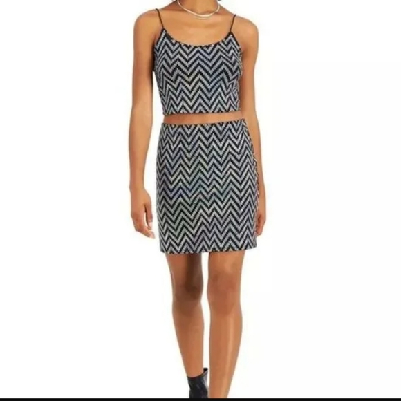 just polly Dresses & Skirts - Just Polly Litmus Metallic Chavron Skirt And Strappy Crop Top Set Size Medium